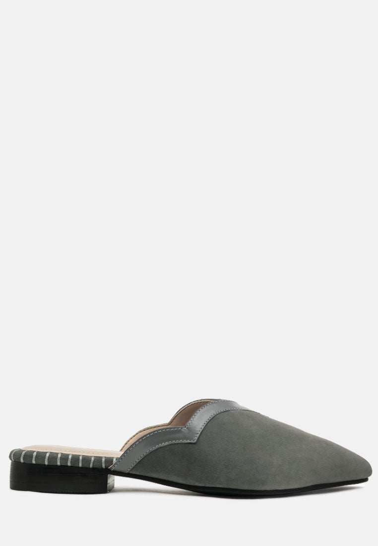 ORLA Grey Classic Suede Walking Mules-Grey