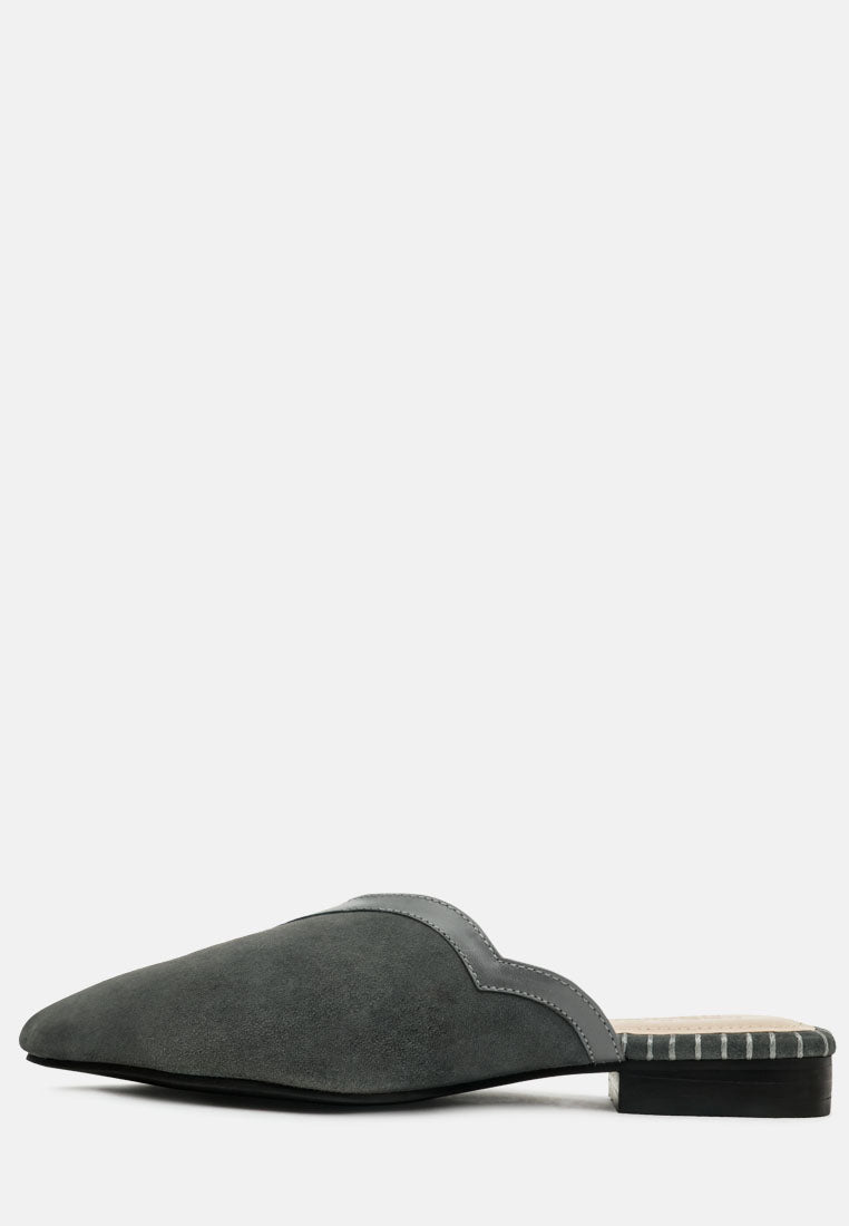 ORLA Grey Classic Suede Walking Mules-Grey