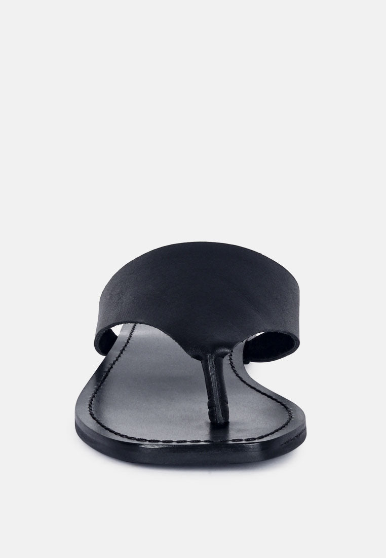 OROFER Black Soft Leather Luxury Thong Flats_Black