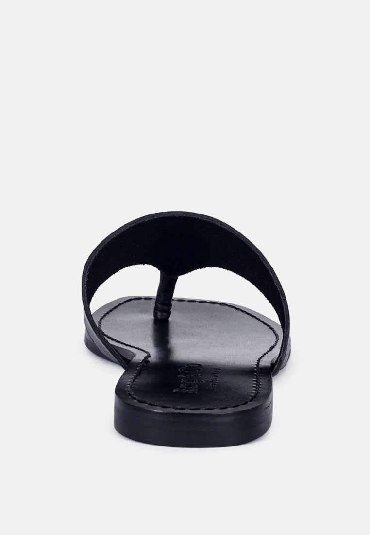 OROFER Black Soft Leather Luxury Thong Flats_Black