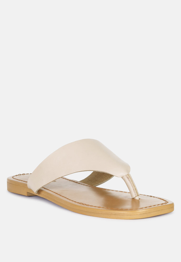 OROFER Latte Soft Leather Luxury Thong Flats_Latte
