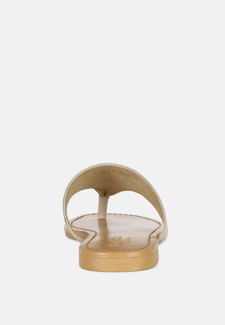 OROFER Latte Soft Leather Luxury Thong Flats_Latte