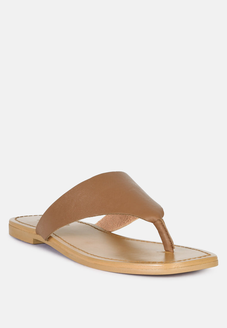 OROFER Tan Soft Leather Luxury Thong Flats_Tan