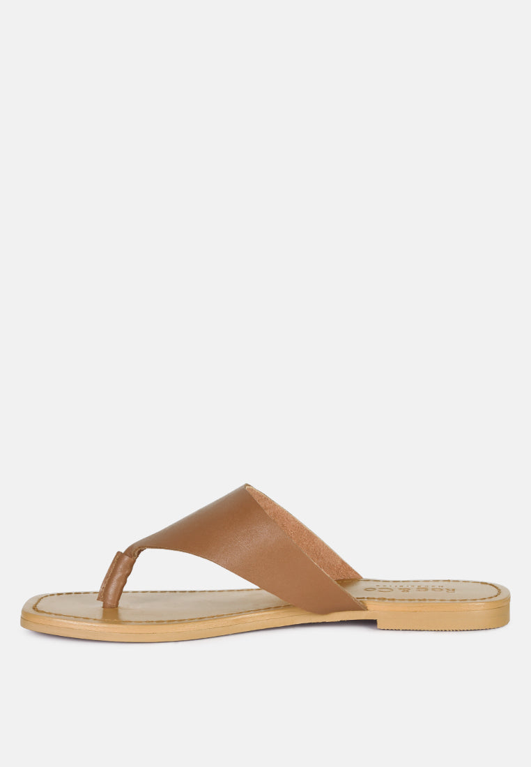 OROFER Tan Soft Leather Luxury Thong Flats_Tan