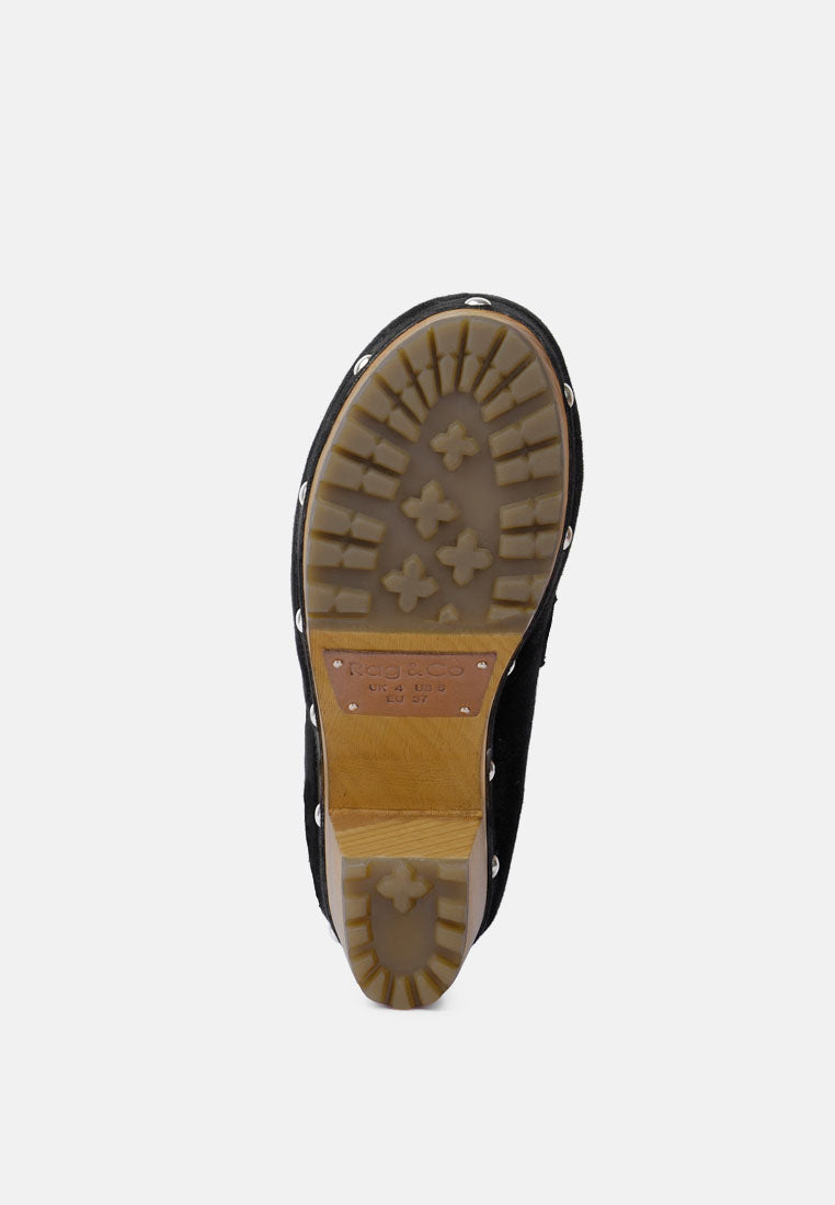 OSAGE Black Clogs Loafers in Fine Suede_Black