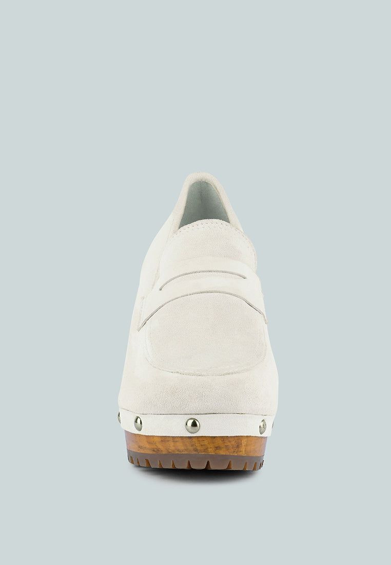 OSAGE White Clog Loafers in Fine Suede