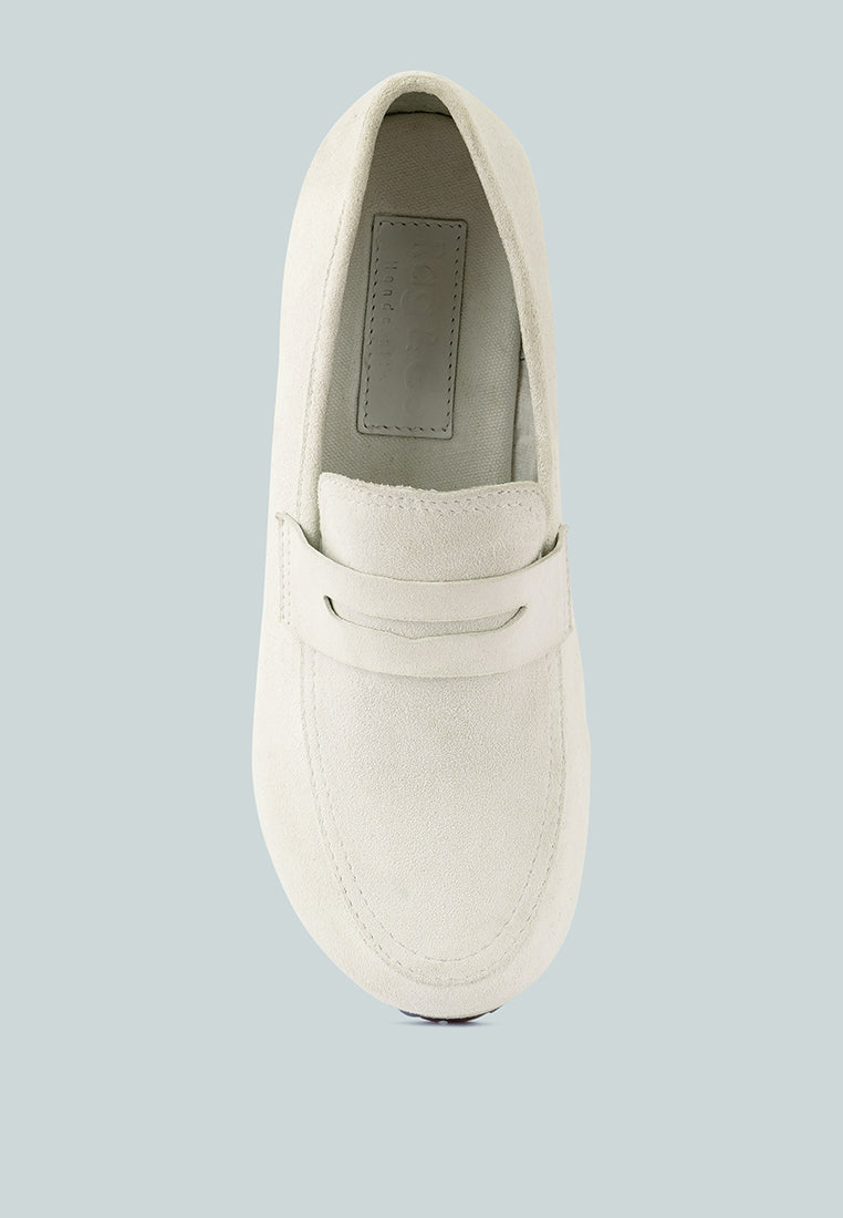 OSAGE White Clog Loafers in Fine Suede