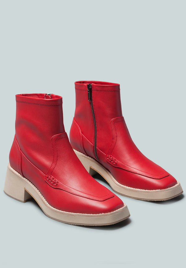 OXMAN Zip-up Red Ankle Boot_Red