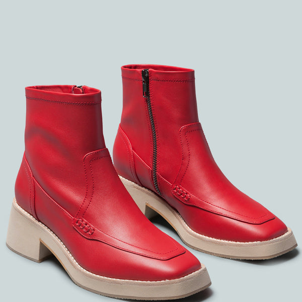 OXMAN Zip-up Red Ankle Boot