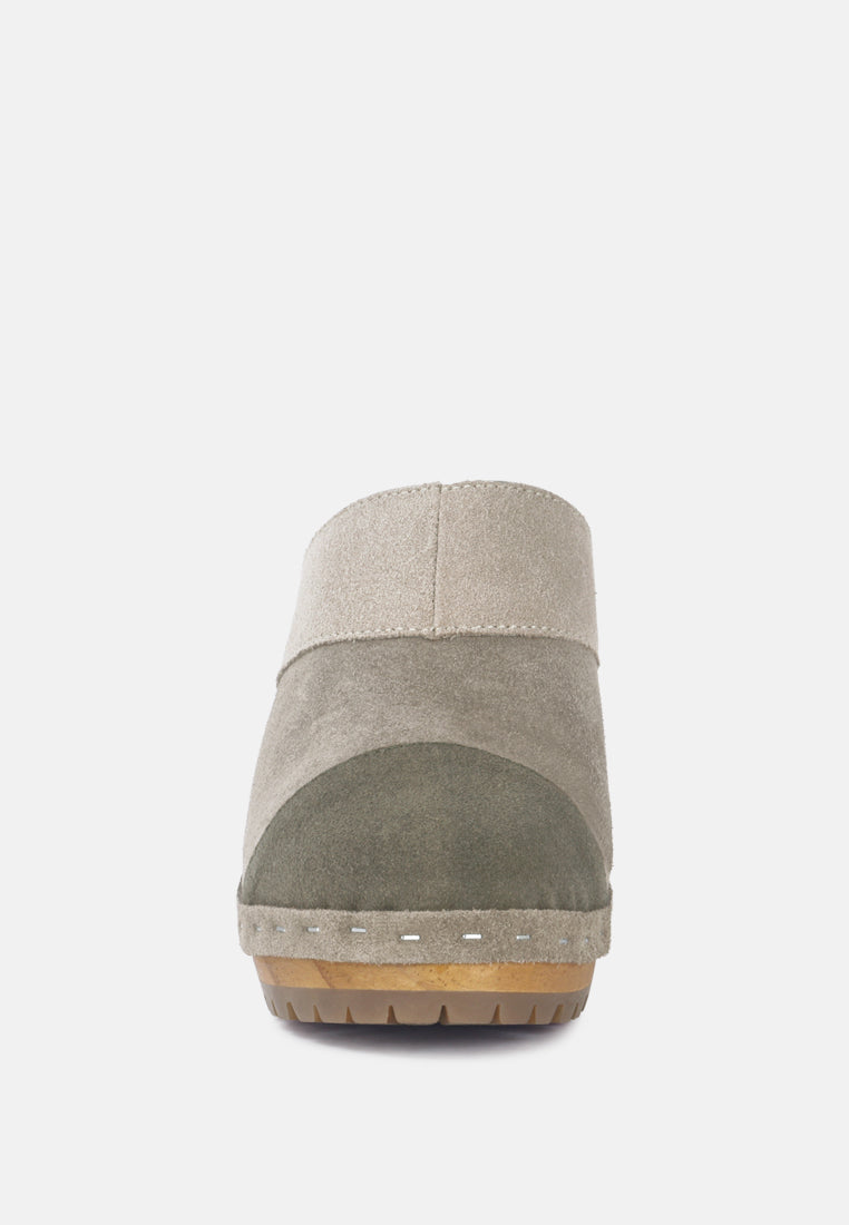 Ochroma Vintage Patchwork Suede Mule Clogs in Olive_Olive
