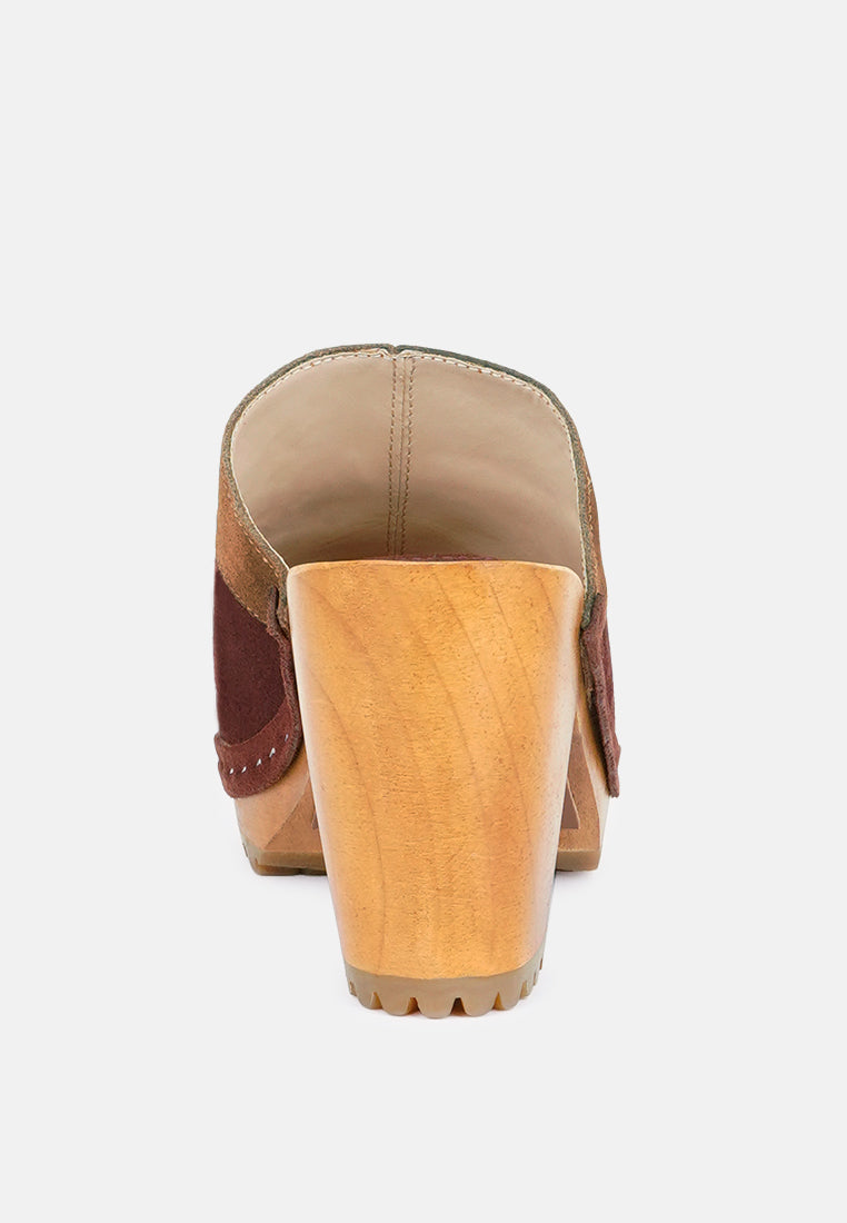 Ochroma Vintage Patchwork Suede Mule Clogs in Tan-Tan