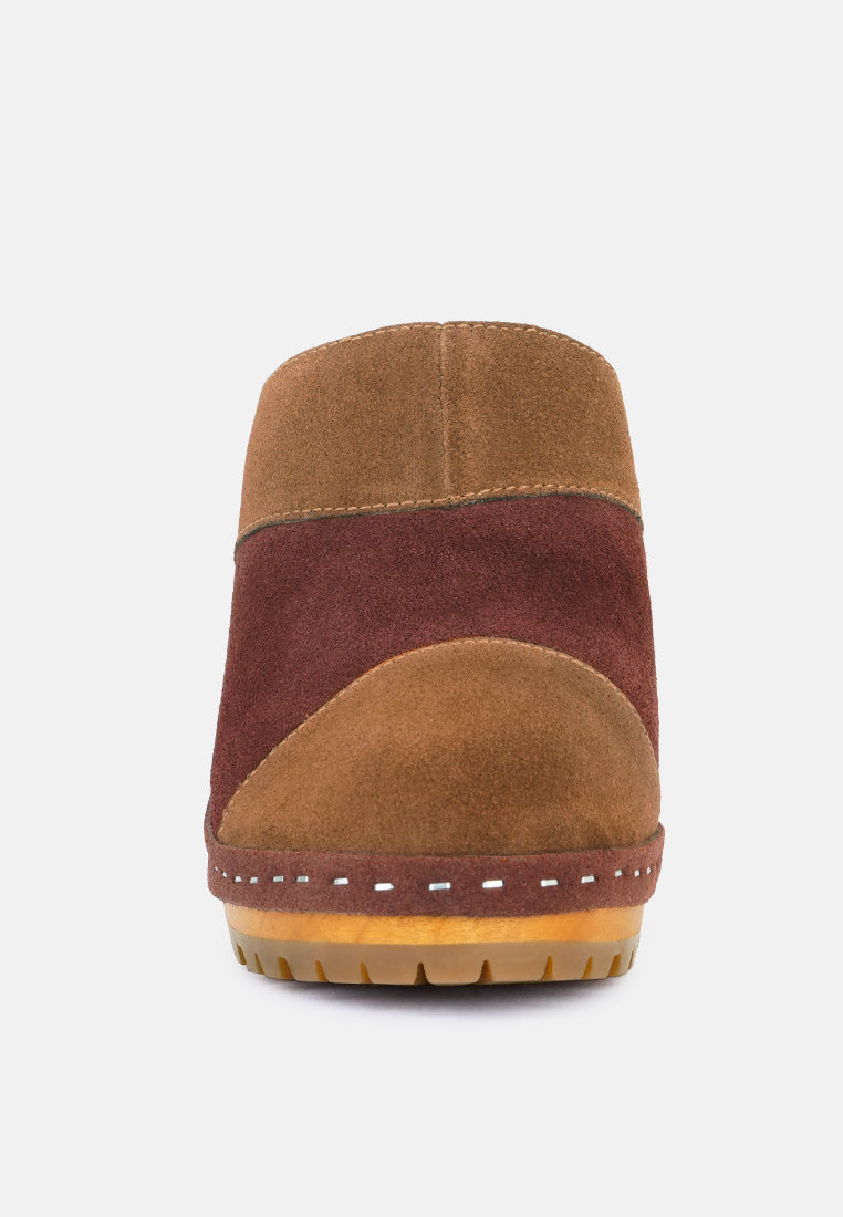 Ochroma Vintage Patchwork Suede Mule Clogs in Tan-Tan