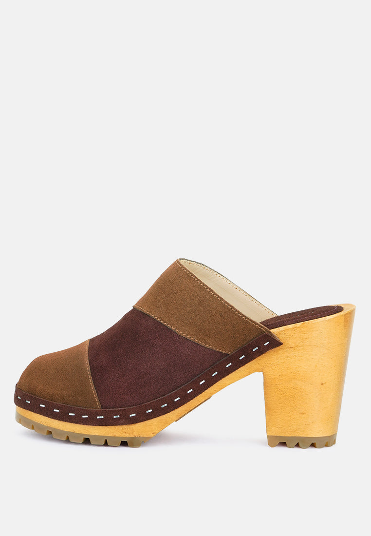 Ochroma Vintage Patchwork Suede Mule Clogs in Tan-Tan