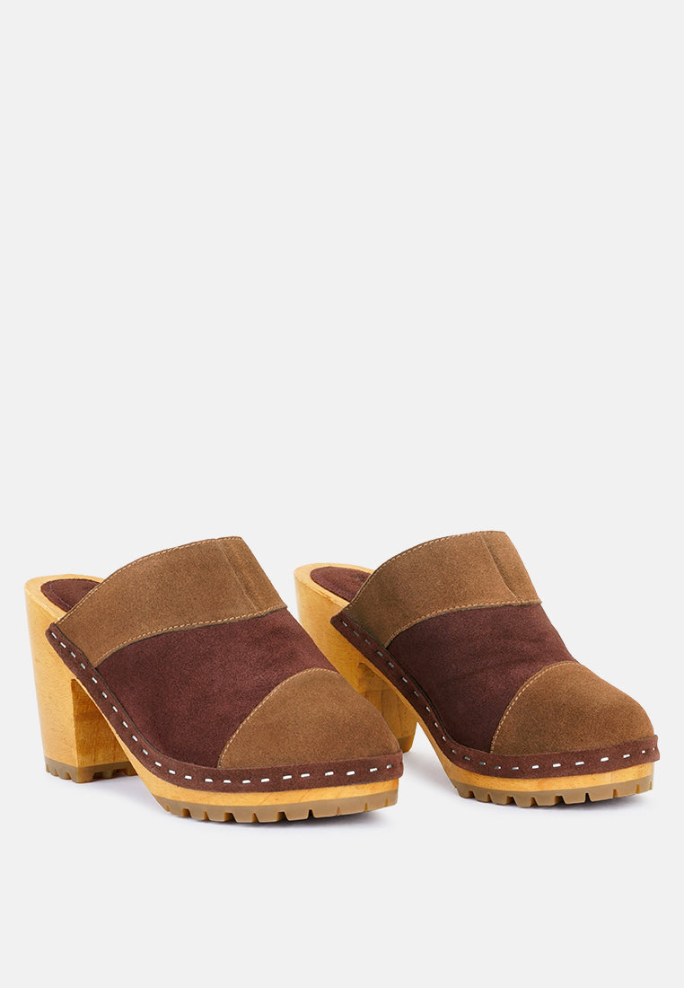 Ochroma Vintage Patchwork Suede Mule Clogs in Tan-Tan