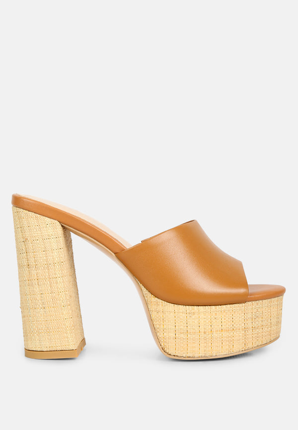 SHURI Open Toe High Block Heel Sandals in Tan#color_tan