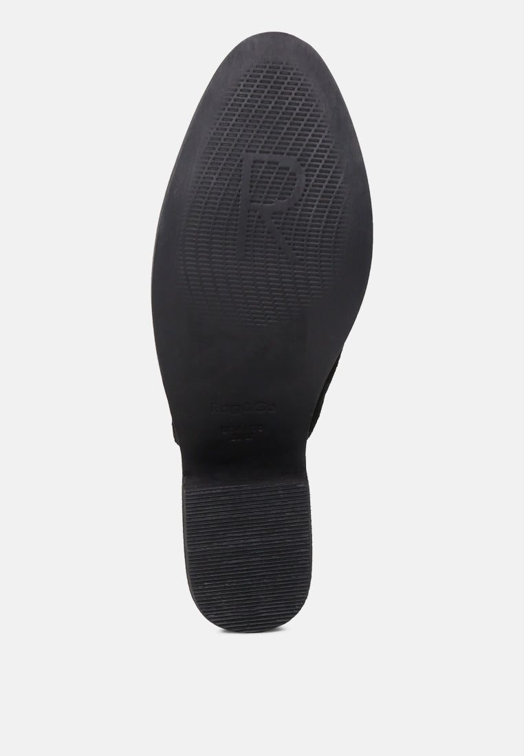 PALMA Black Stacked Heel Mules-Black