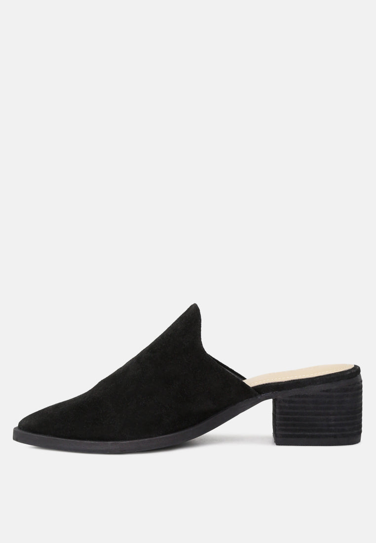 PALMA Black Stacked Heel Mules-Black