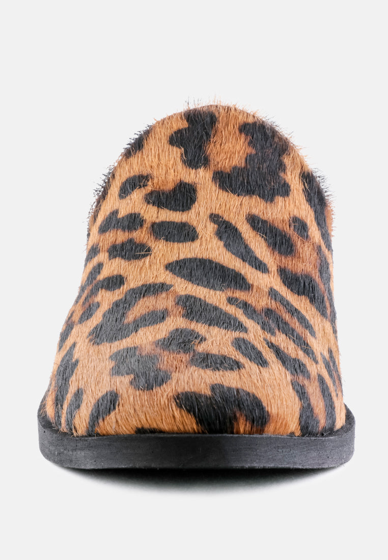PALMA Leopard Print Stacked Heel Mules-Leopard