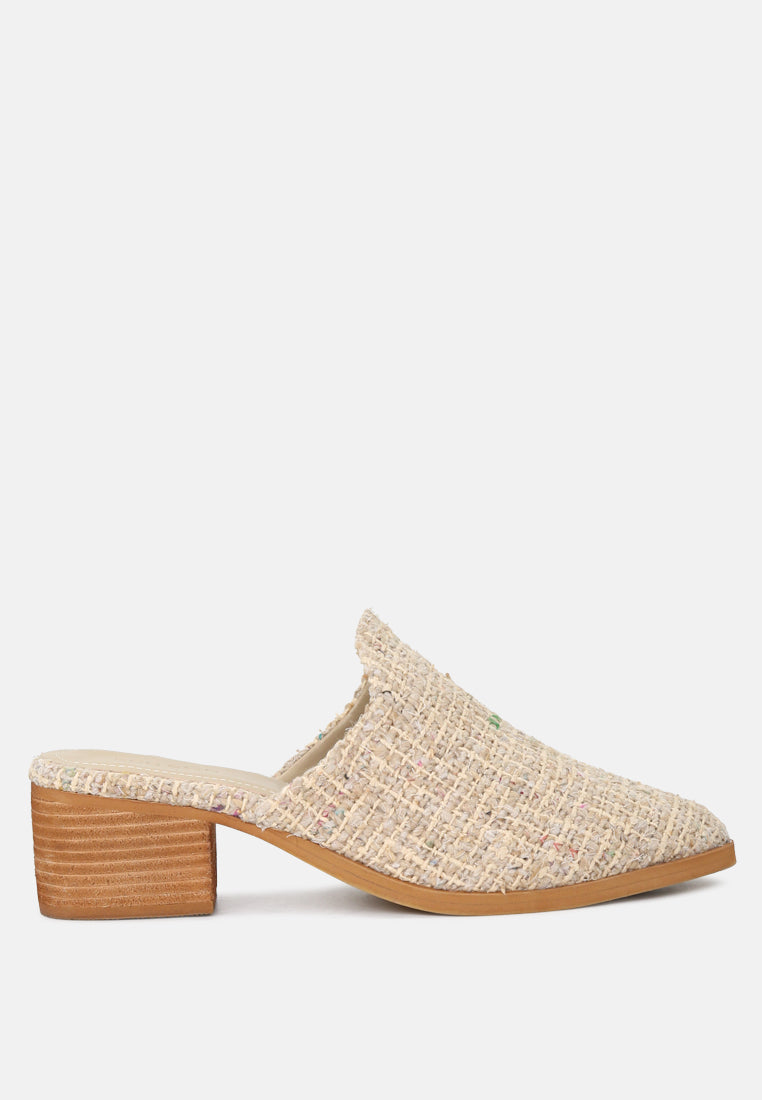 PALMA Natural Stacked Heel Mules-Natural
