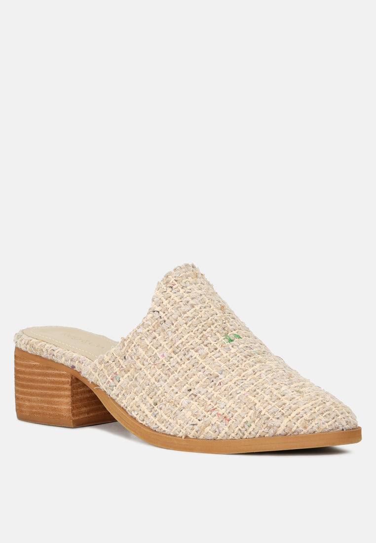 PALMA Natural Stacked Heel Mules-Natural