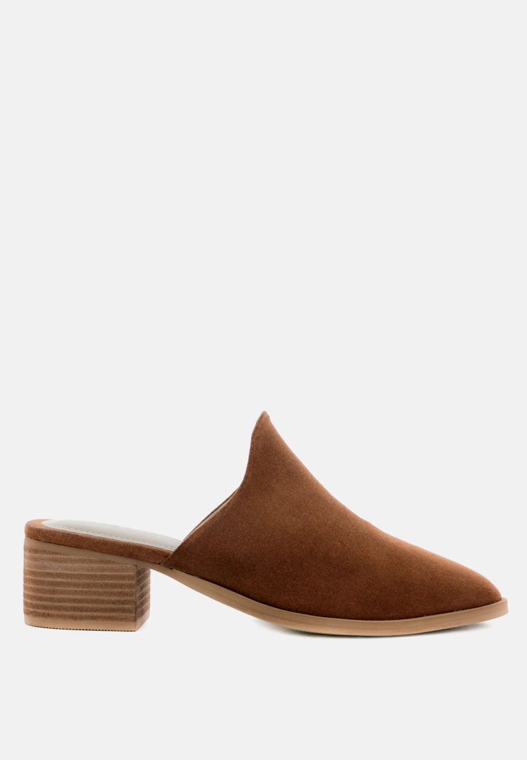 PALMA Tan Stacked Heel Mules-Tan