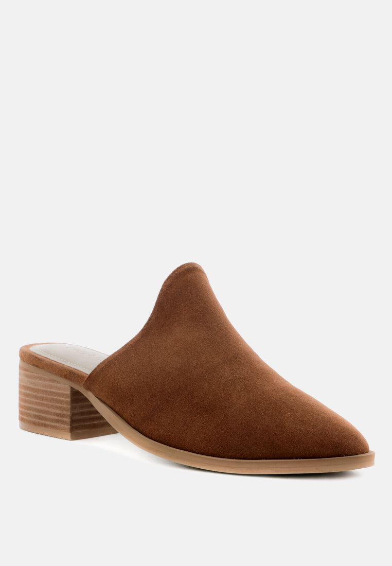 PALMA Tan Stacked Heel Mules-Tan