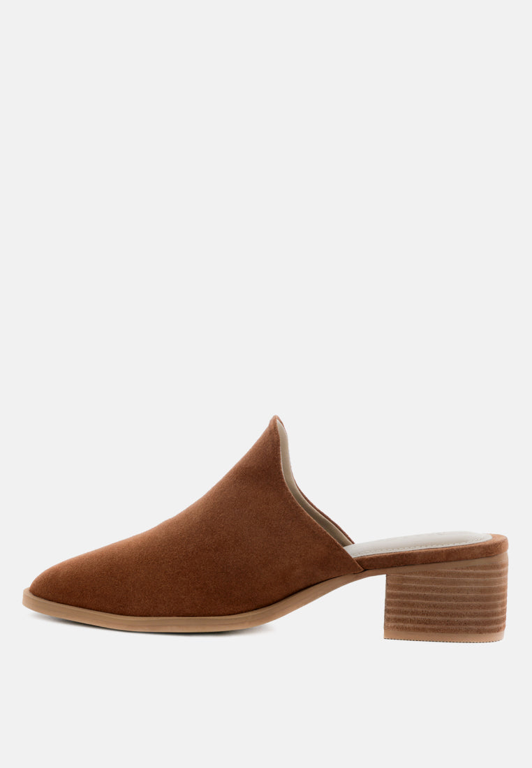 PALMA Tan Stacked Heel Mules-Tan