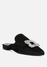 PERRINE Diamante Jewel Satin Mules in Black#color_black