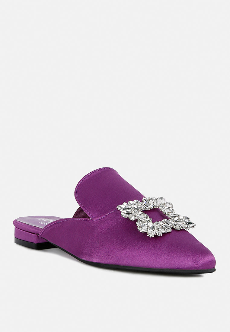 PERRINE Diamante Jewel Satin Mules in Purple#color_purple