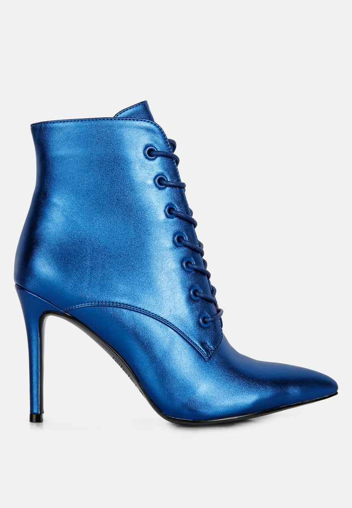 Schutz Metallic Bette Ankle top Bootie In Metallic Blue Leather