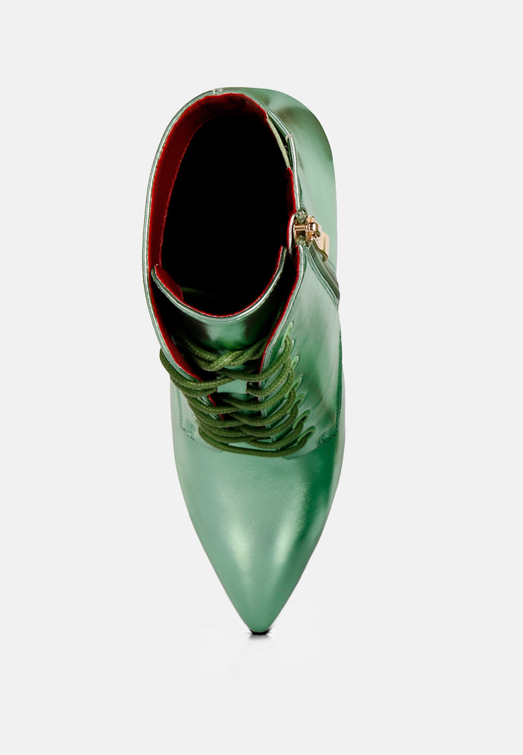 piet green metallic stiletto ankle boot#color_green