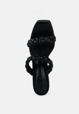 PIN-UP Black Braided High Heel Sandals-Black