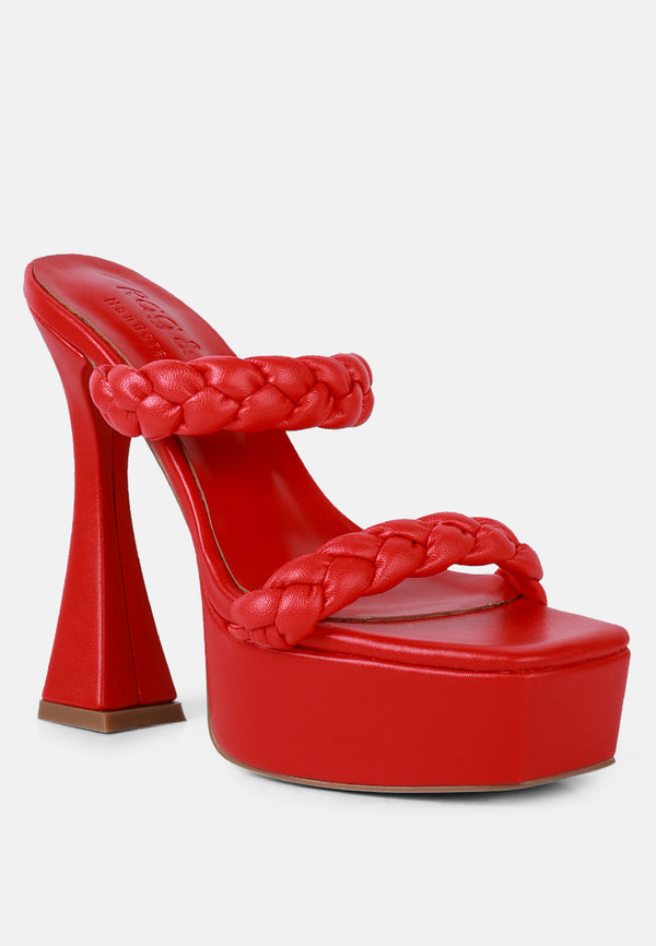 PIN-UP Red Braided High Heel Sandals-Red