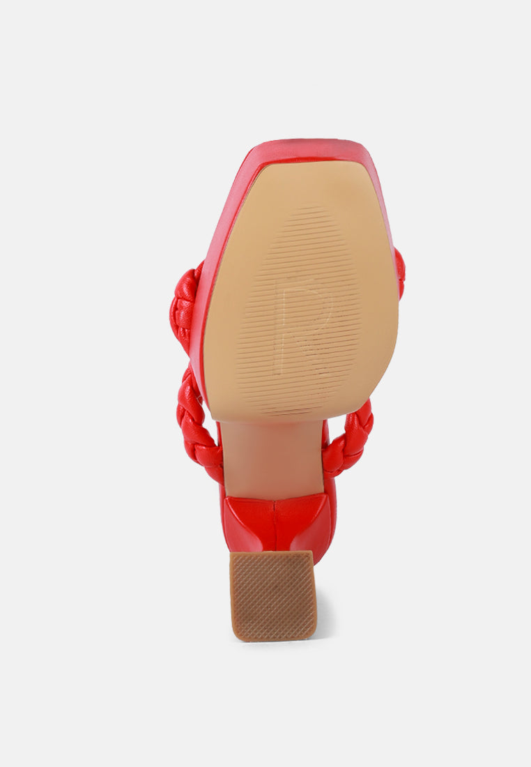 PIN-UP Red Braided High Heel Sandals-Red