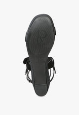 PORTIA Leather Wedge Sandal in Black-Black