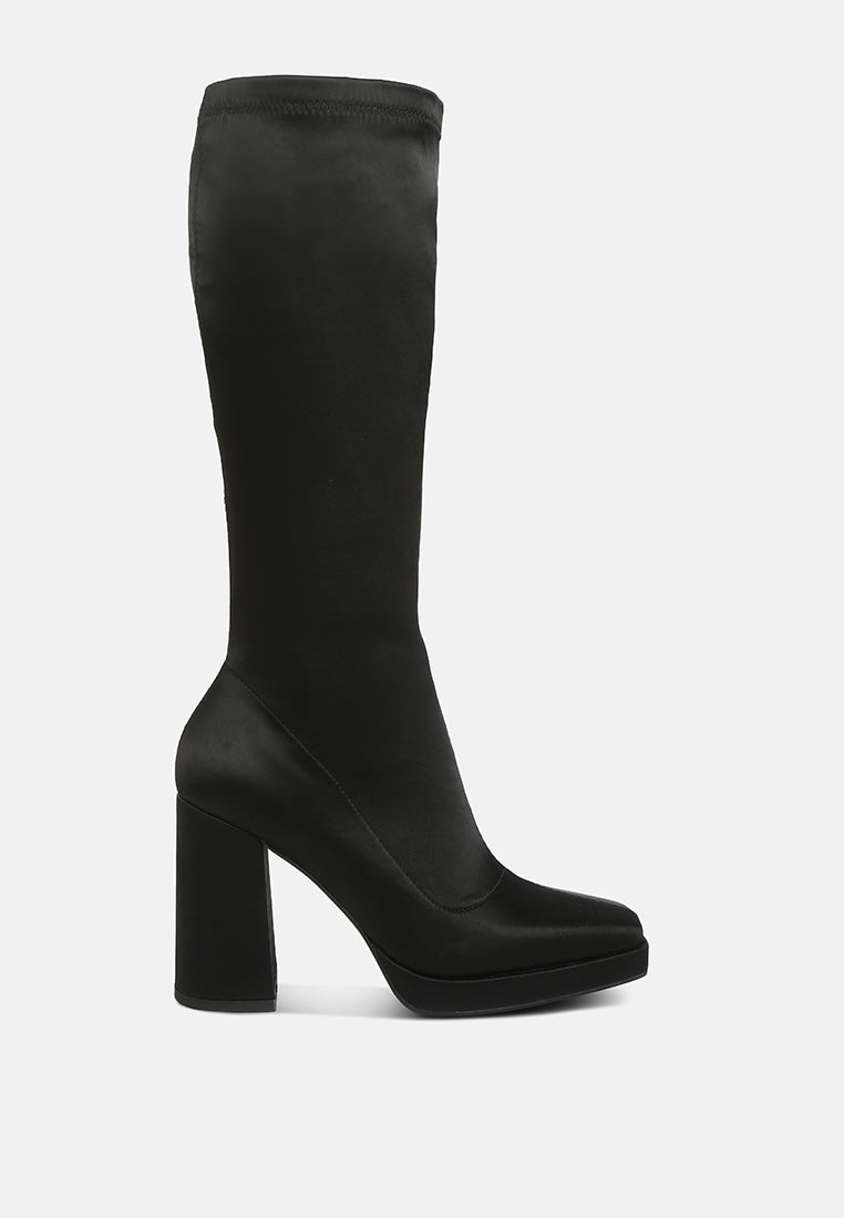 presto black stretchable satin long boot#color_black