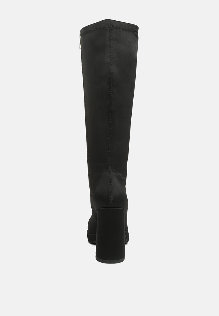 presto black stretchable satin long boot#color_black