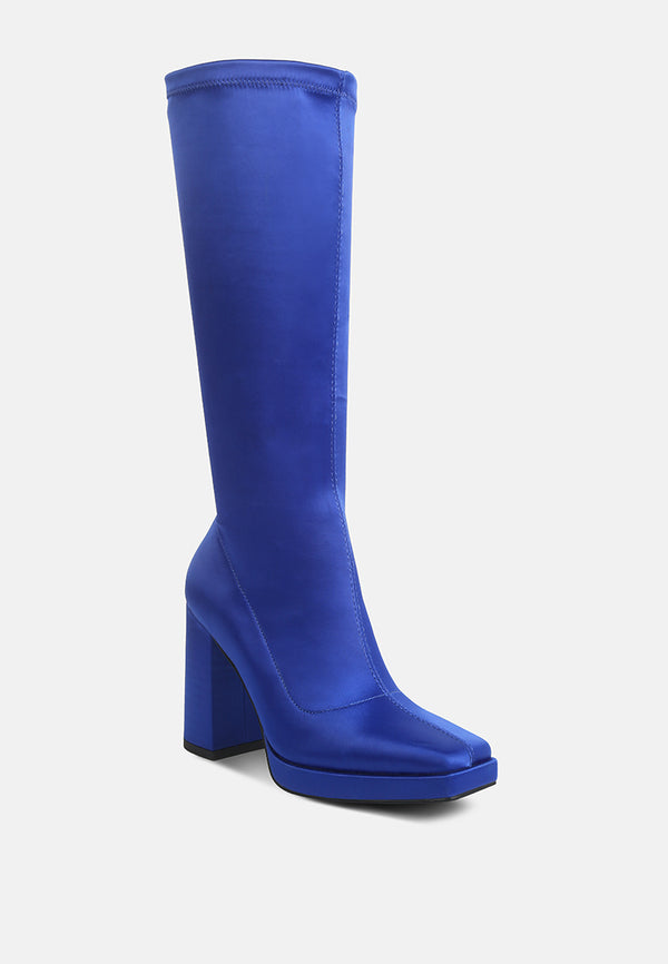 presto blue stretchable satin long boot#color_blue