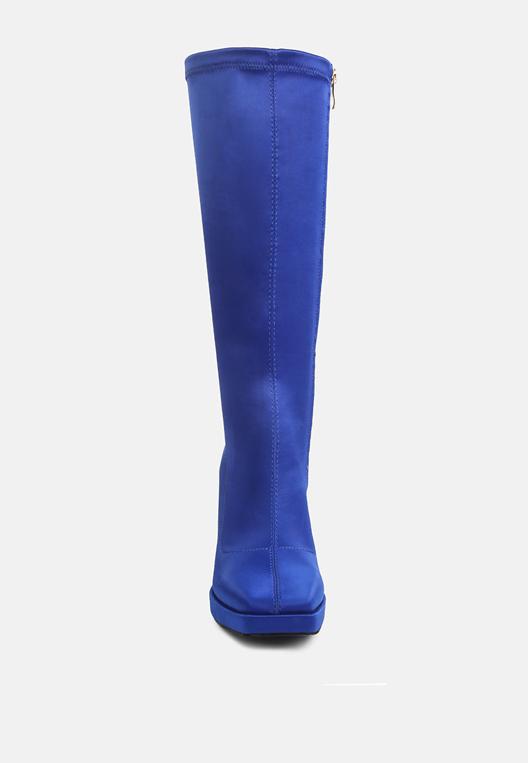 presto blue stretchable satin long boot#color_blue