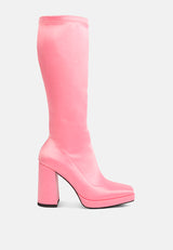 presto pink stretchable satin long boot#color_pink