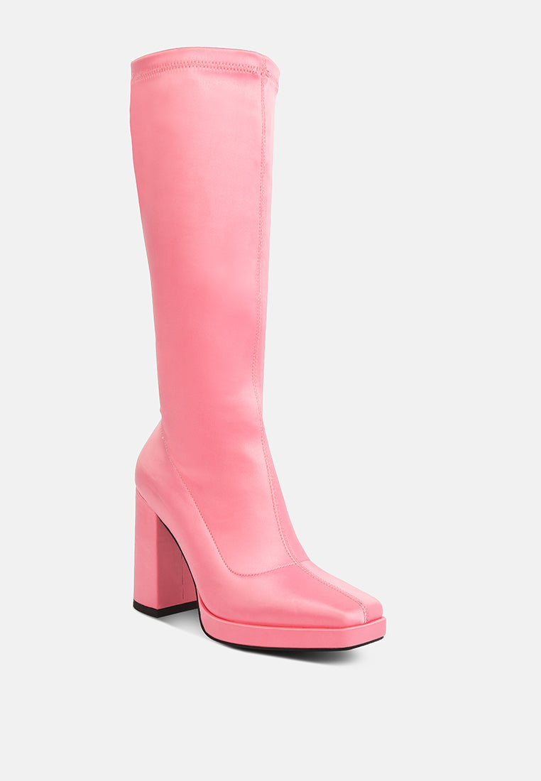 presto pink stretchable satin long boot#color_pink