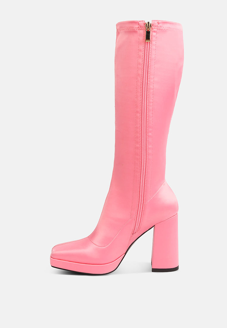 presto pink stretchable satin long boot#color_pink