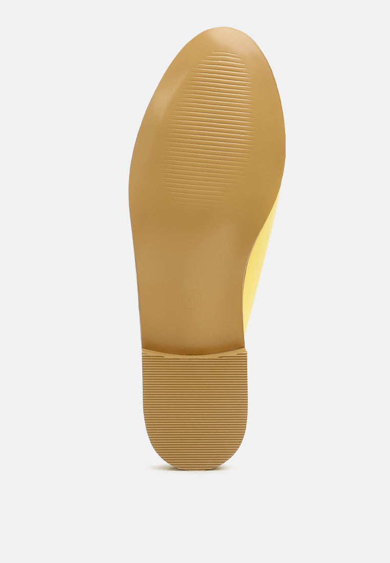 YASHTA Yellow Patent Studded Flat Mules#color_yellow