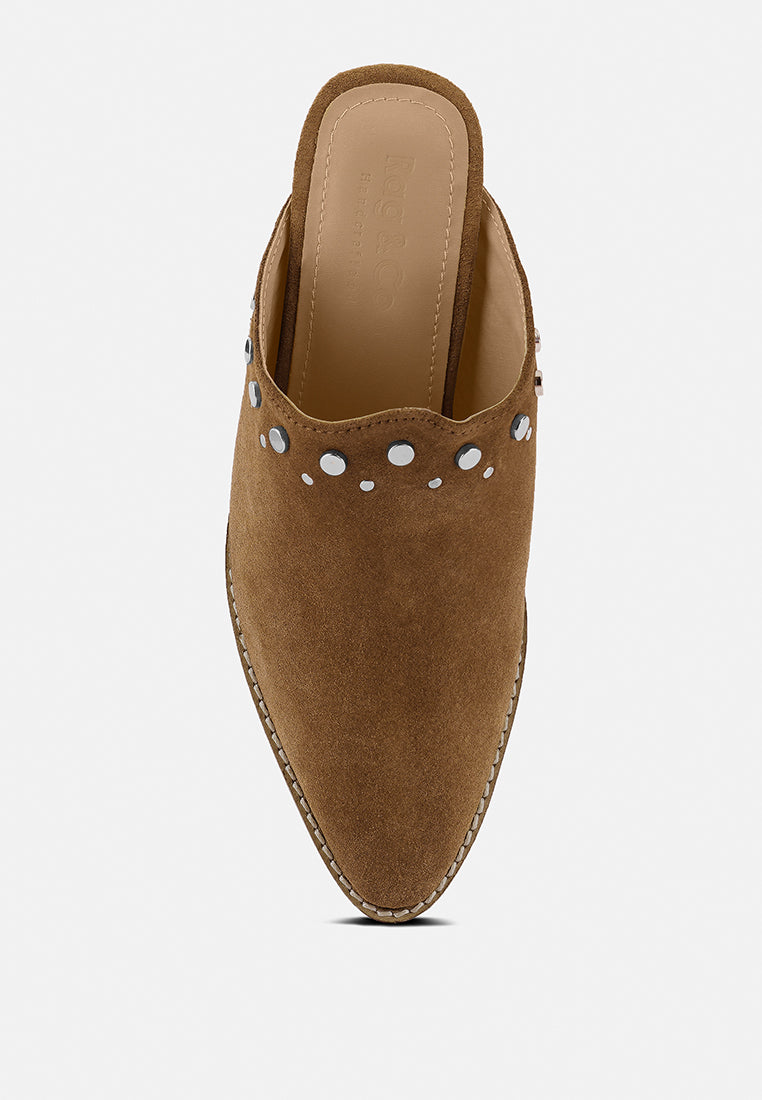 LESLIE Tan Stacked Heel Mules-Tan