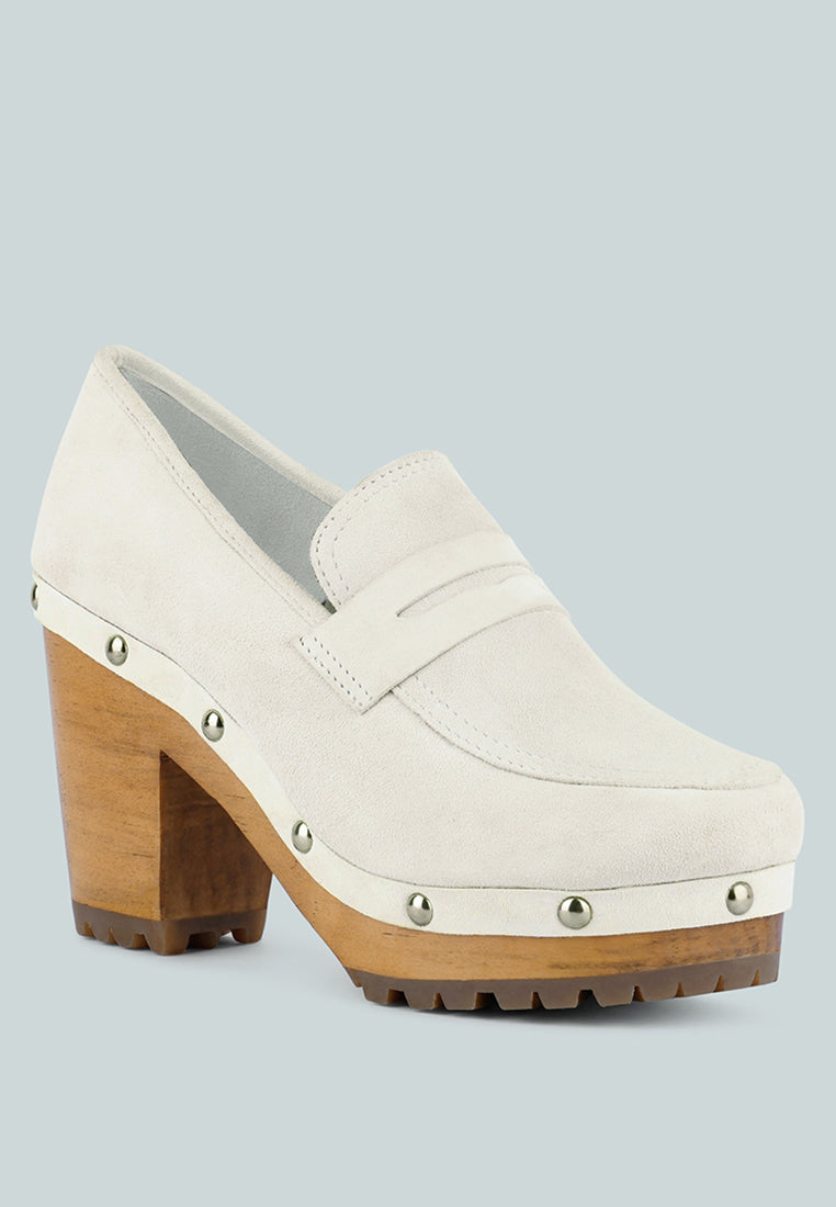 OSAGE White Clog Loafers in Fine Suede
