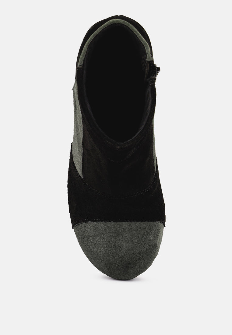 HURON Grey Fine Suede Patchwork Ankle Boots_black-grey