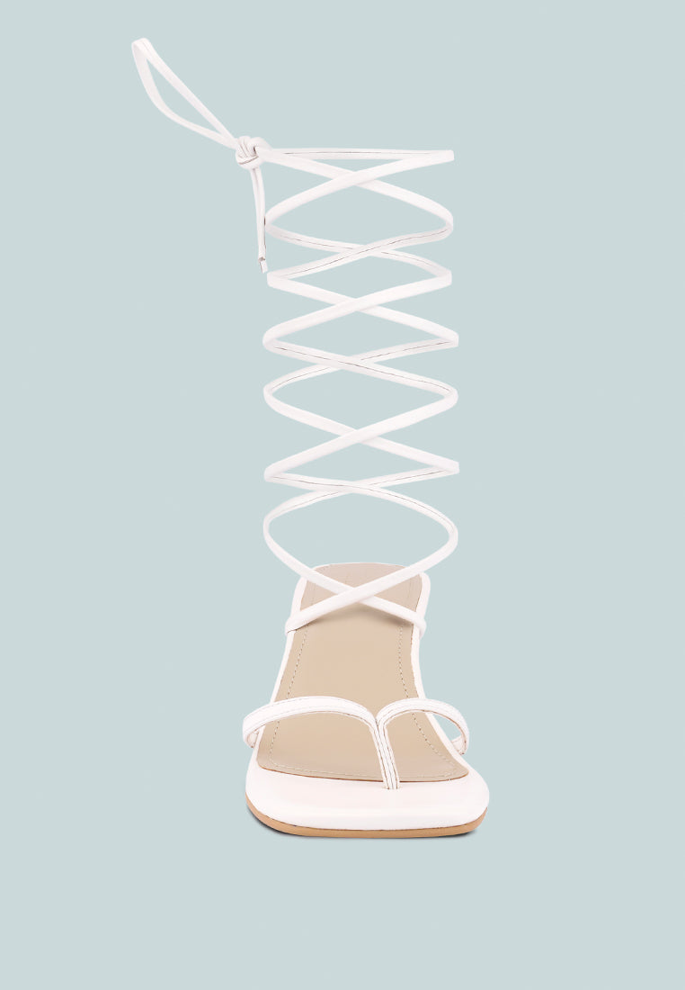 DORITA White Kitten Heel Lace Up Sandal_white