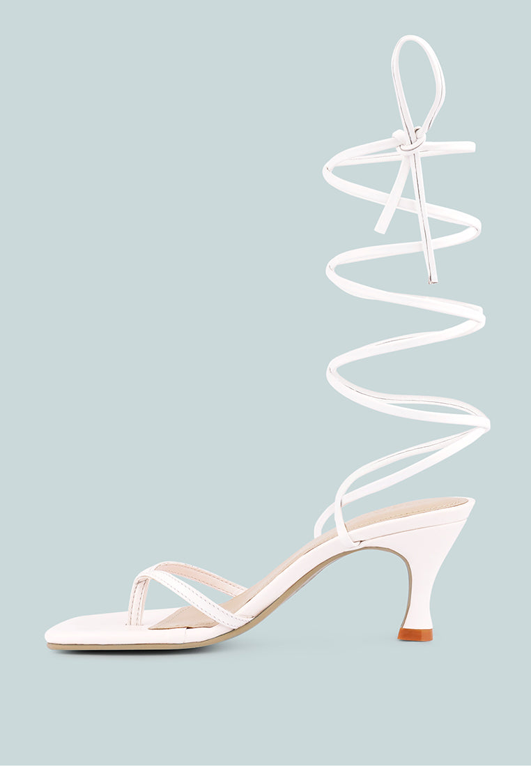 DORITA White Kitten Heel Lace Up Sandal_white