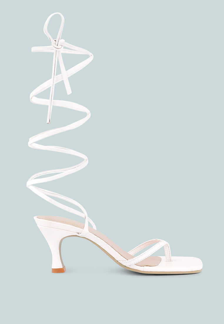 DORITA White Kitten Heel Lace Up Sandal_white