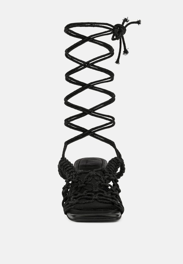 BEROE Latte Braided Handcrafted Lace Up Sandal-Black